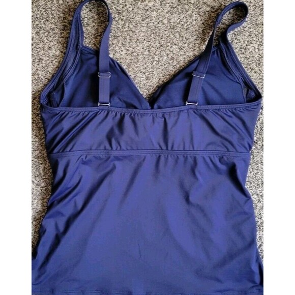 Swim Top Navy 16 DD Solid Wrap Front Tummy Control (L) Underwire Lands End S65 - Picture 5 of 7